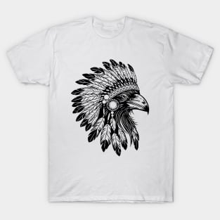 head of a raven wearing a traditional Indian feather headdress T-Shirt